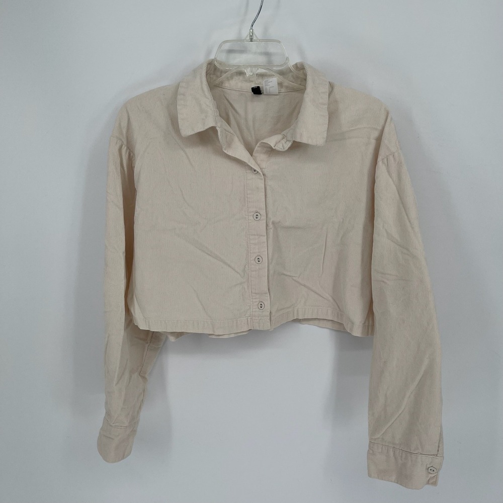 H&M Divided Women's Beige Corduroy Long Sleeve Cropped Button Up Shirt Size M